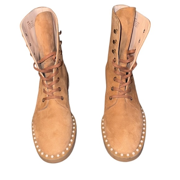 Stuart Weitzman Lace Up Fold Over Boot Suede Embellished Combat Size 36 US 5.5 - Picture 3 of 10
